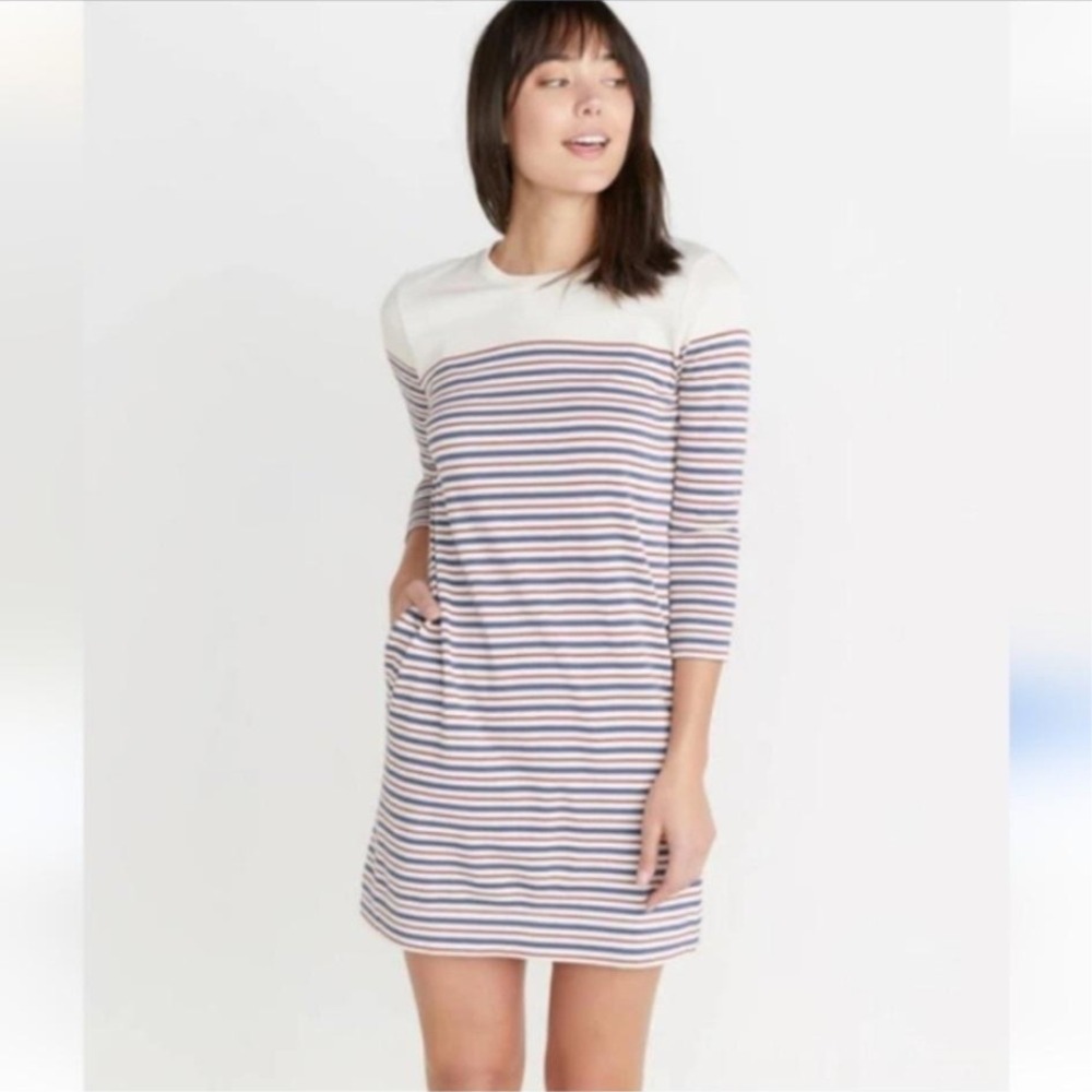 Marine Layer Dress Womens Medium Striped T Shirt 3/4 Sleeve Mini Casual Pockets